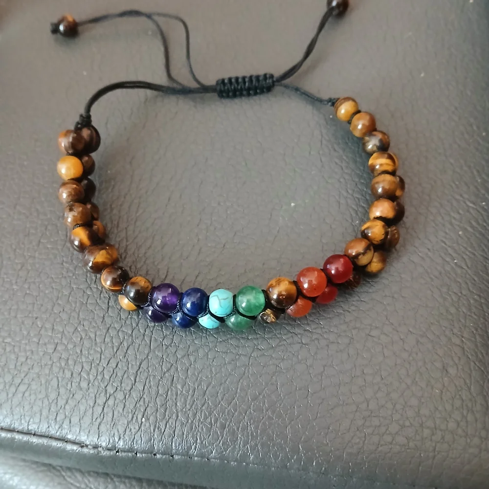 Handmade Chakra Beaded Bracelet with Tiger Eye